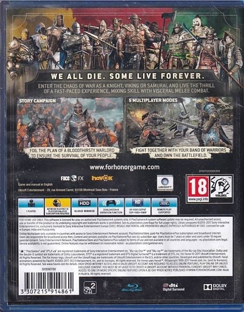 For Honor - PS4 (B Grade) (Genbrug)